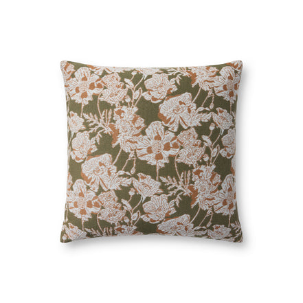 18" x 18" Olive/Orange Down-Filled Pillow