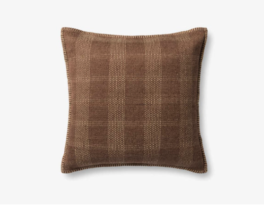 20"x 20" Plaid Brown Down Pillow